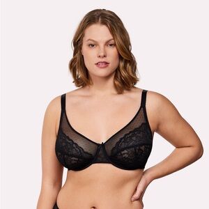 HSIA Bra Black Enchante Lightweight Soft lace Underwire Size 42 H NWT Lift